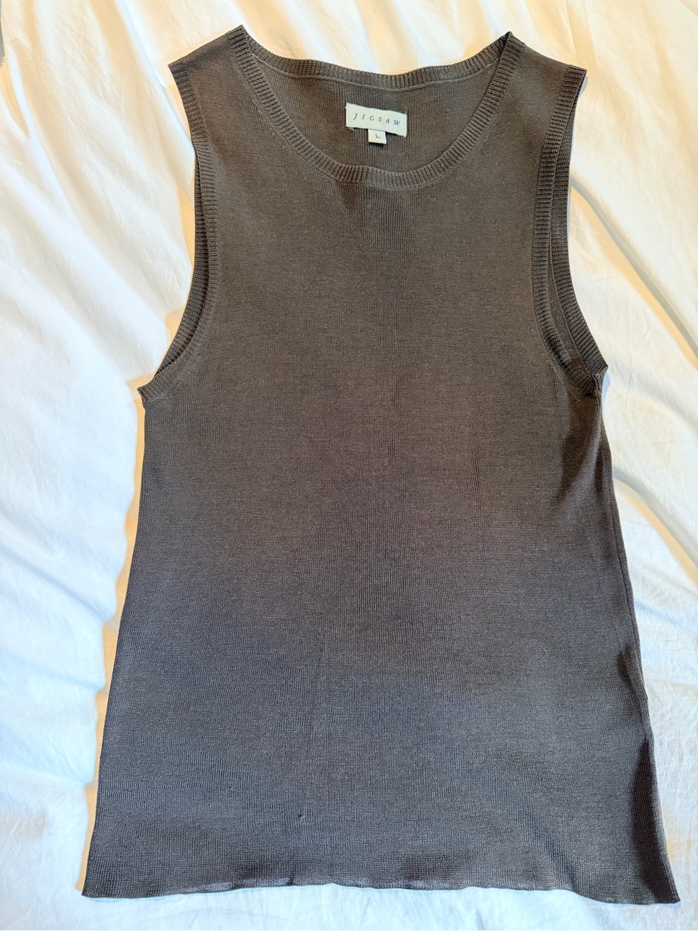 Jigsaw Sleeveless Knit Tank Top Taupe Brown Lightweight Sweater Shell L